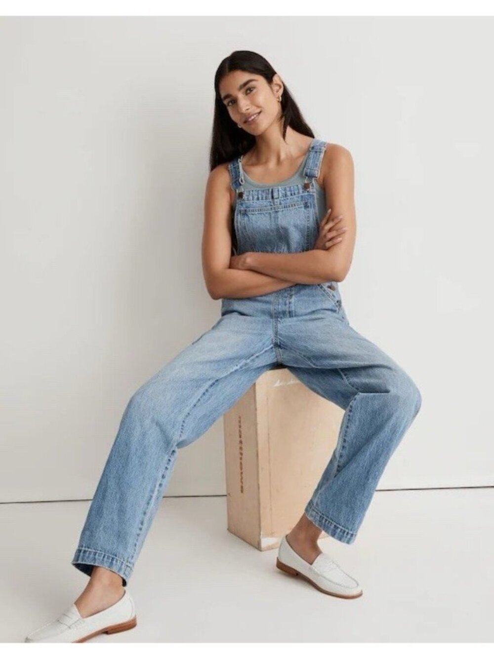 Madewell Denim Carpenter Overalls Size XS Aldott Wash 100% Cotton NJ221 Cropped